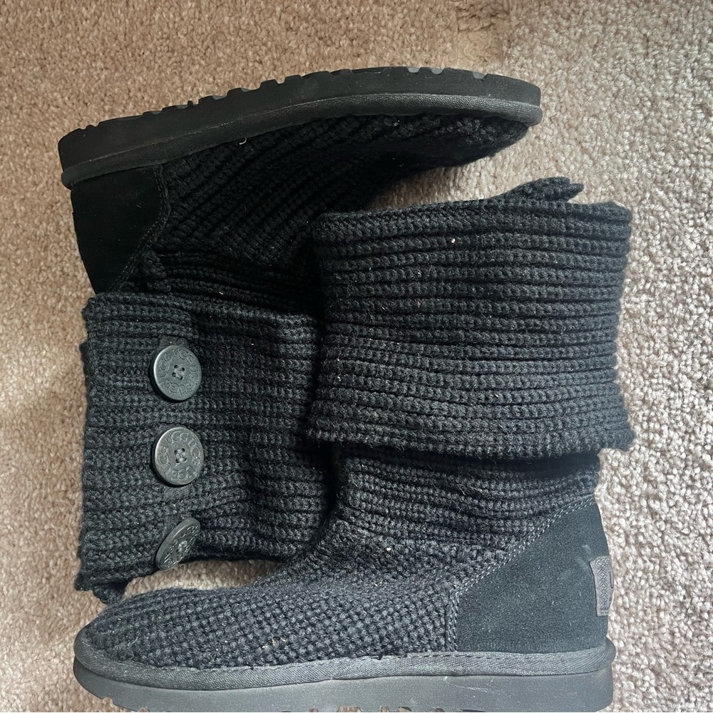 UGG Black Knit Fold-Over Button Booties